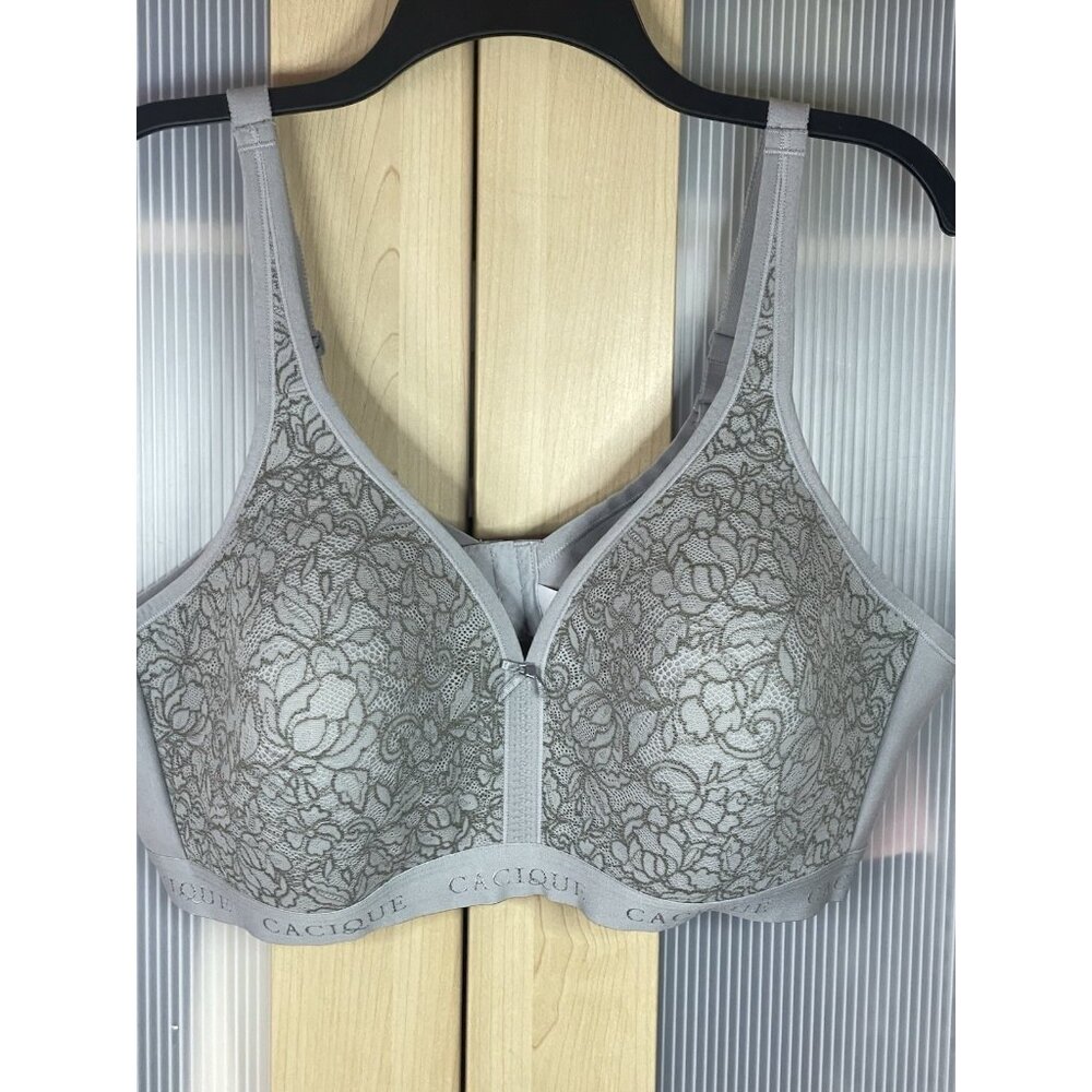 Cacique‎ Silver Gray Bra Lightly Lined Size 46C Lingerie Sexy Wireless Comfy
